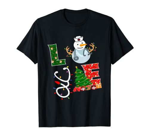 Love Nurse Cap Estetoscopio Enfermera Árbol de Navidad Enfermería Camiseta