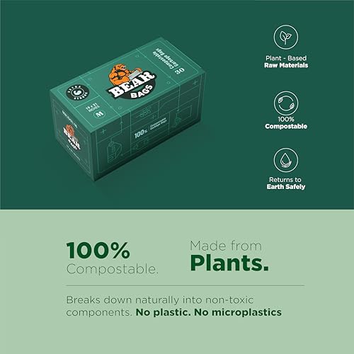Image of BearBags Extra Strong Compostable Garbage Bags | CPCB & TUV Certified | Medium 19x21 | 30 Bags Roll | Green | Dustbin /Trash Bags | For Dry & Wet waste