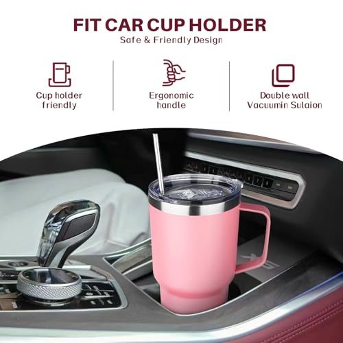 Image of 30 oz Tumbler with Handle, Stainless Steel Insulated Tumbler with Lid and Straw, Double Wall Vacuum Insulated Coffee Mug Tumbler, Insulated Coffee Thermal Cup for Cold and Hot (Pink)