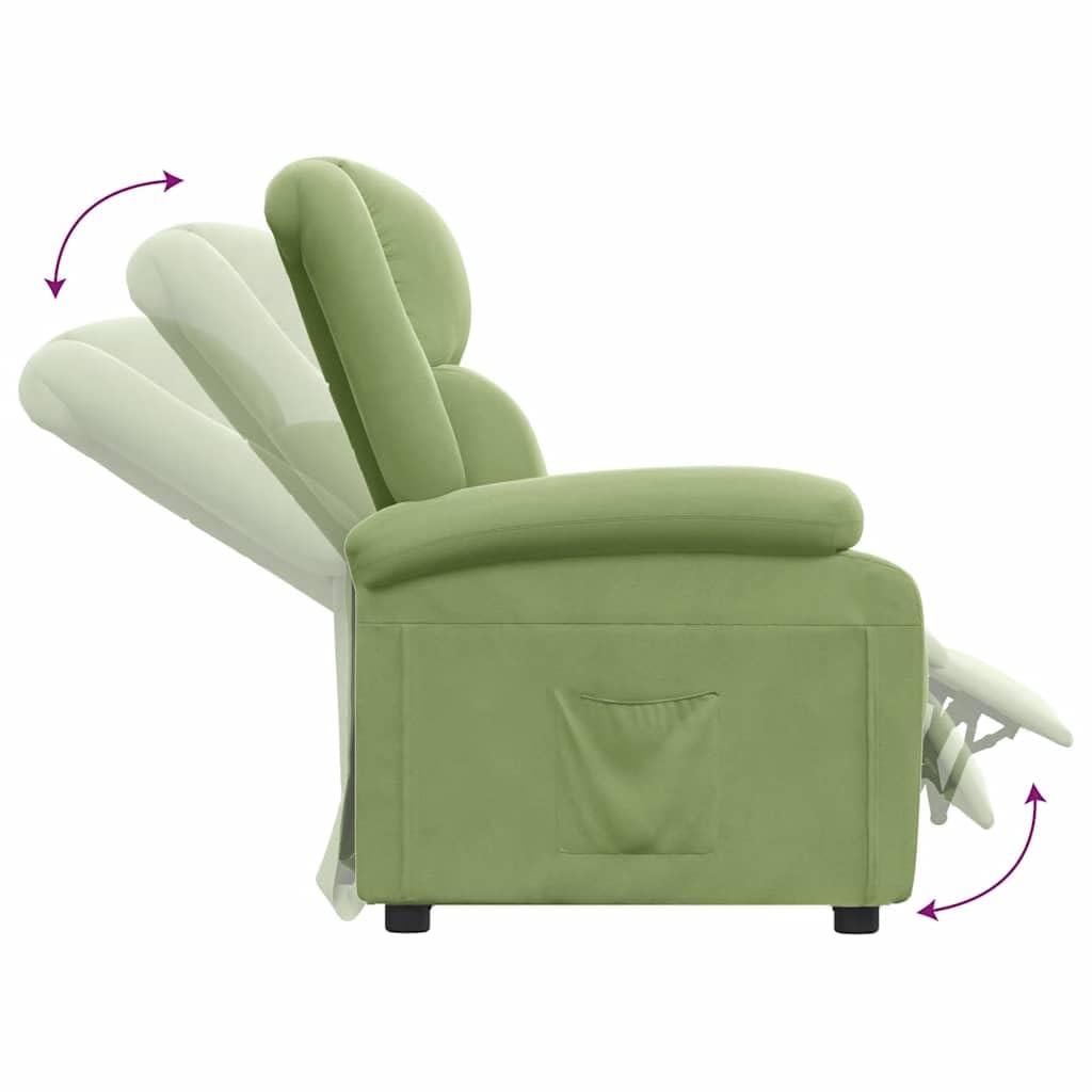 Sillón de relax de terciopelo verde claro, función reclinable manual, cómoda silla tapizada para salón y dormitorio, respaldo ajustable, cómodo sillón de lectura