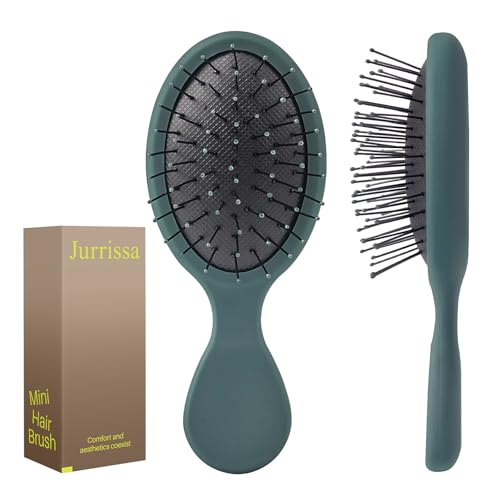 Jurrissa Mini Hair Bursh for Kids Women and Men, Protable Travel Size Hair Brush for Pockets Purse backpack,Mini Detangler Brush for All Hair Types, Small Hair Brush for Detangling(1 Pack-Green)