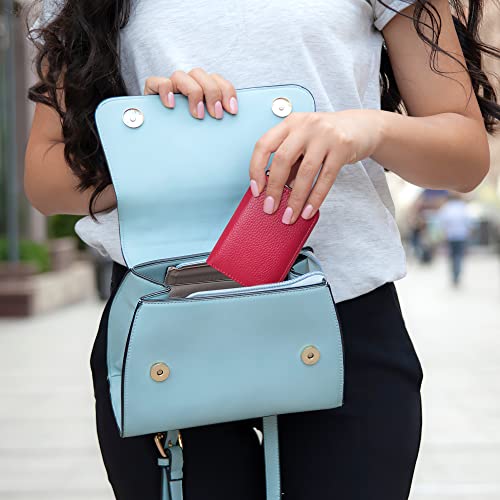 Image of Badiya Genuine Leather RFID Blocking Credit Card Holder Small Card Case Wallet Accordion Zip Coin Purse for Women Men, B-Rose-1, small, Accordion