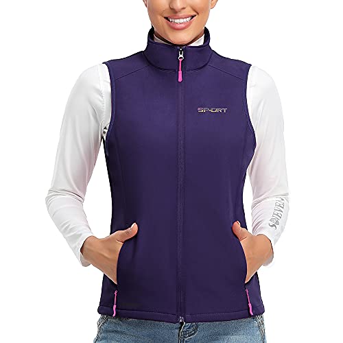 Women's Lightweight Softshell Vest Sleeveless Jacket With Pocket Fleece Lined Front Zip Windproof Outerwear For Golf Hiking (429 Softshell Vest Bluish Violet, Small) #TOP13