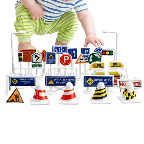 Générique Panneaux de signalisation routière pour, Jeu de Voyage Portable pour, 28 pièces, Panneau de Passage à Niveau – pour Vacances, fête...