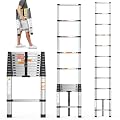 10.5FT Stainless Steel Telescoping Ladder, Telescopic Ladder 3.2m/10.5FT Extension Ladders with 150kg Capacity, Folding Ladders Tested To EN131 Collapsible Ladder Easy to Store for Home/Outdoors/Attic