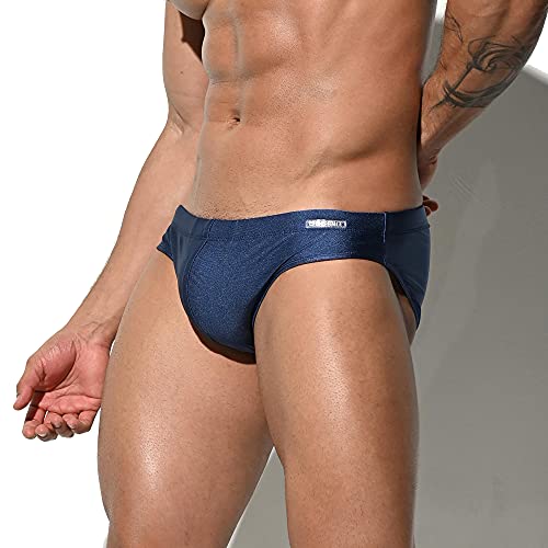 Men's Cup Swim Briefs Prevent Exposure Sexy Sunbath Holiday Swimwear Low Waist Navy L29-31inch/79-83cm2