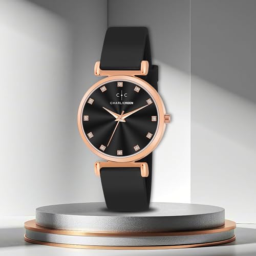 Image of CHARLIEKEEN Women's Luxury Watch, Rose Gold Case, Silicone Band, Crystal Markers