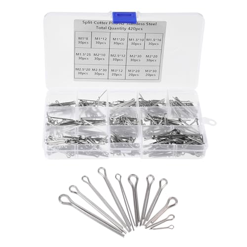 Homoyoyo 420pcs 304 Stainless Steel Cotter Pins Assortment Kit M1 M2 M2.5 M3 Split Hitch Pins Metal Fastener Clips for Automotive Repair Towing and Industrial Use