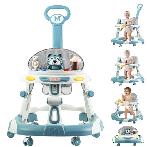 Image of Baby Walker, 4-in-1 Foldable Baby Walkers and Baby Activity Center with Toys Tray,3-Gear Height Adjustable Infant Toddler Baby Walker with Wheels for Baby Boys and Girls 6-24 Months(Blue)