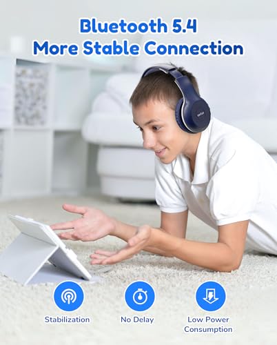 EarFun Bluetooth Kopfhörer Kinder, 85/94dB Lautstärkeregelung, HiFi Sound, HD-Mikrofon, 40 Std Akku, Faltbare, Einstellbar, Kopfhörer Kabellos Bluetooth Kinder für Schule/Reise, Blau