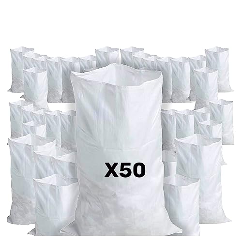 CREATIVES COULEURS - 50 Sacs à Gravats, 55 x 95cm, 55kg, Résistant et Réutilisable, En polypropylène tissé blanc, Sable, Terre, Gravier, Jardinage,...