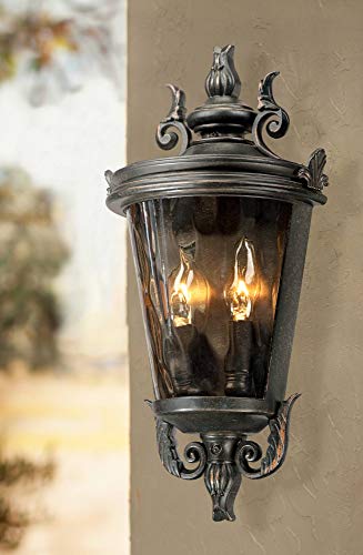 John Timberland Casa Marseille Vintage Outdoor Wall Light Fixture Veranda Bronze 17" Champagne Hammered Glass For Exterior House Porch Patio Outside Deck Garage Yard Front Door Garden Home #TOP30