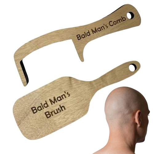 Mistillion 2Pack Wooden Bald Man Combs Funny Toothless Hairless Combs Novelty Gag Prank Gifts for Men Friends Birthday Party Joke Set