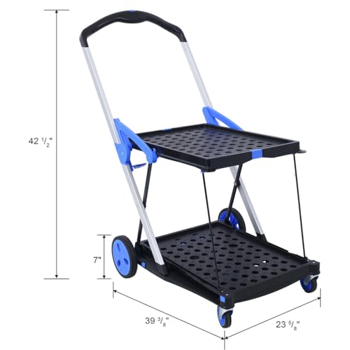Carretilla plegable 2 niveles con ruedas freno y asa retráctil miniatura 2
