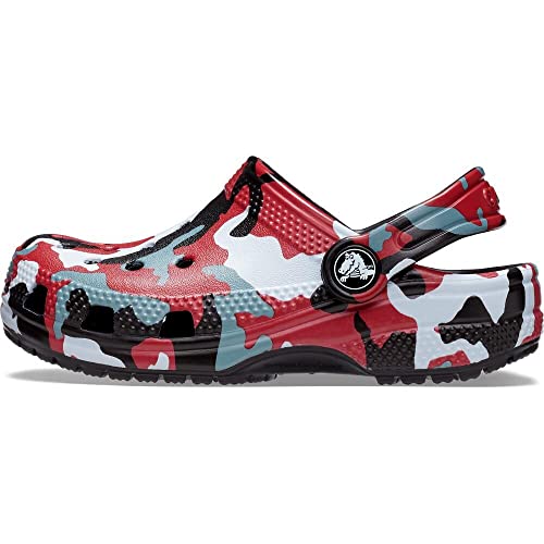 Image of Crocs Unisex-Child Classic Camo Clogs, Black /Red, 2 Little Kid