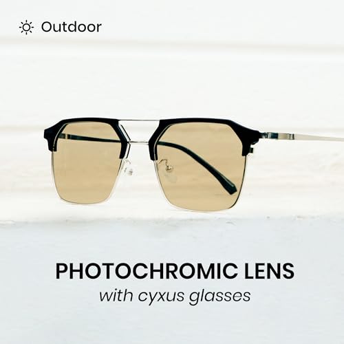 Image of Cyxus Photochromic Glasses for Men Women with Blue Light Blocking 8249 | UV Protection, Eye Protection,Classic Aviator Style,Ideal for Computer Screen Daily Wear