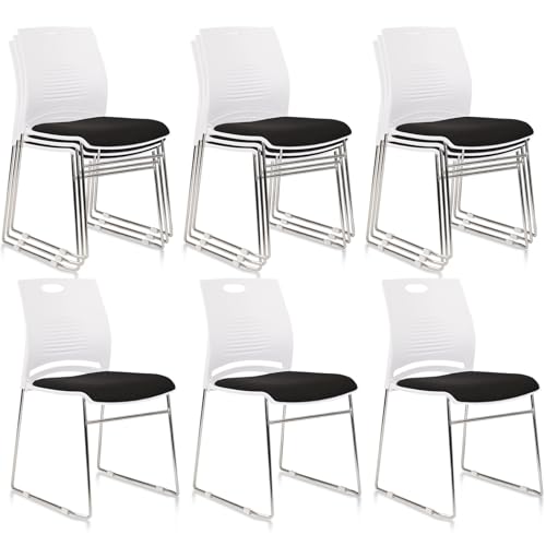 Image of CLATINA Stacking Home Office Guest Chair with Metal Sled Base, Plastic Lobby Waiting Training Desk Chair for Office, Reception, Conference, School, Kitchen, Banquet, White, 12 Pack