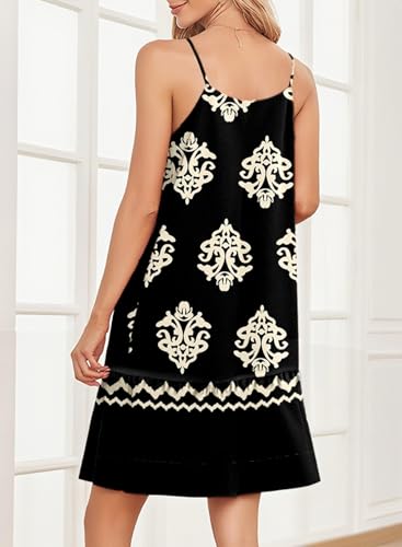 Image of Dokotoo Summer Dresses for Women 2026 Spaghetti Strap Sexy Deep V Neck Smocked Ruffle Flowy Boho Dresses
