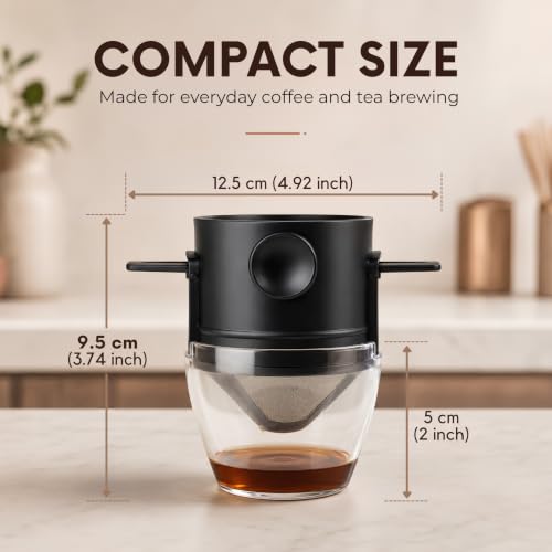 Image of Reusable Pour Over Coffee Filter with Dual-Layer 304 Stainless Steel Mesh, Foldable Handles, BPA-Free Coffee Dripper Filter for Single Cup Brewing, Portable Reusable Coffee Filter