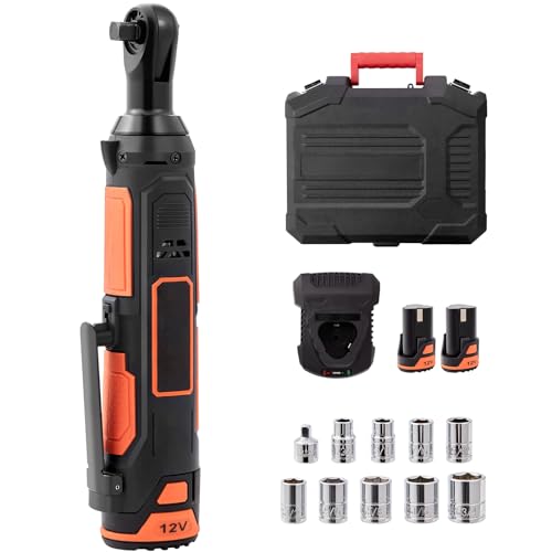 VEVOR Cordless Electric Ratchet Wrench Set 3/8', 12V 33 Ft-lbs Power Ratchet Tool Kit, 45-Min Fast...