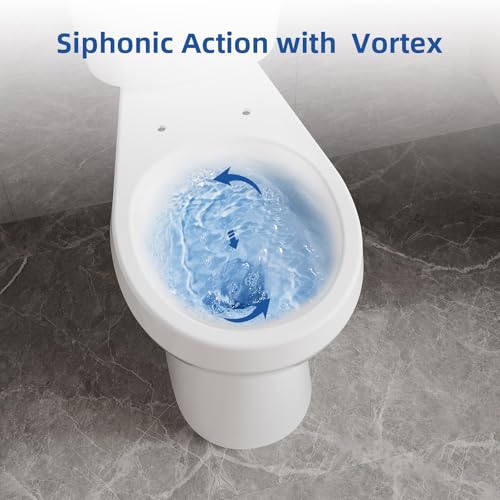 Two-Piece Toilet, 19" Height ADA Toilet, Round for Bathrooms with Soft Close Seat, 1.28 Siphonic Flush, White