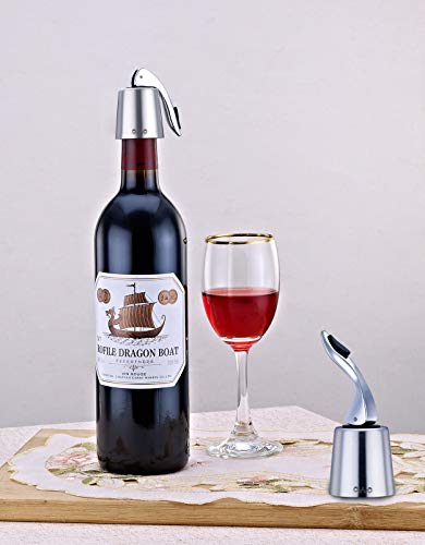 OWO Wine bottle Stopper with Stainless Steel, Wine Preserver, Decorative Wine Saver Vacuum Plug with Silicone, Expanding Beverage Bottle Stopper, Reusable Wine Cork Keeps Wine Fresh (Silver)