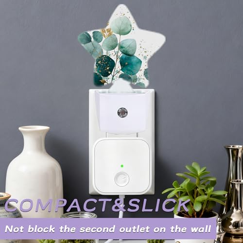 Image of Eucalyptus Gree Night Lights Plug Into Wall Decorative,Gold Foil Nightlight with Dusk Sensor for Bathroom,Kitchen,Entryway,Room Accent,Gifts