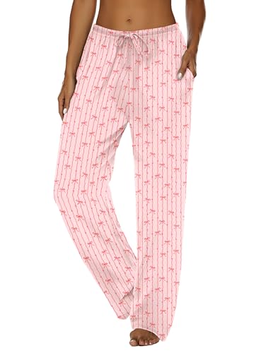 Image of Ekouaer Women Pajama Pants Comfy Pj Bottom with Pockets Stretch Plaid Sleepwear