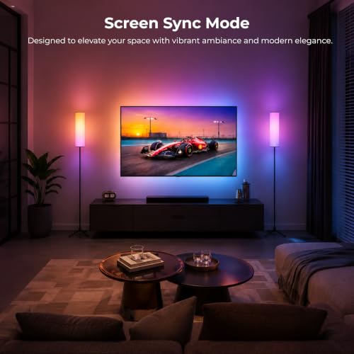 Image of Apex TV Sync Cylinder Lamp | Smart RGBIC Floor Lamp | Real-Time TV Color Sync | Mobile App Control | Music Sync Mode | Infinity Sync Compatible | 1-Year Warranty