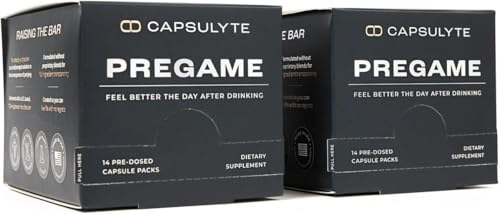 CAPSULYTE Pregame | Prevent Feeling Awful After Drinking | Alcohol Aid and Liver Health | Doctor Formulated | DHM N-Acetyl Cysteine NAC Milk Thistle | 2 Box Pack (28 Doses 112 Capsules)