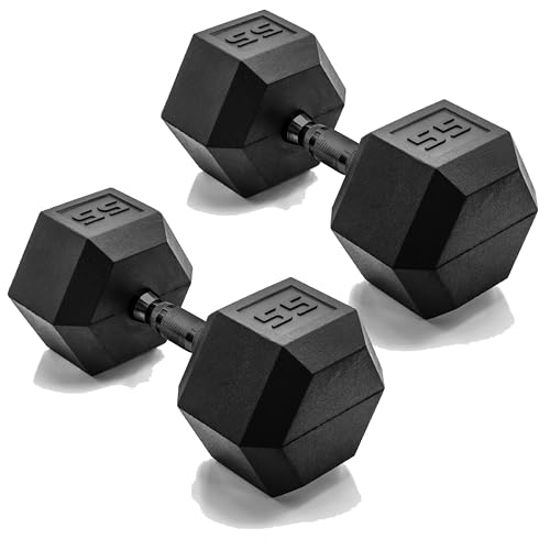 CAP 55 lb Rubber Coated Hex Dumbbell Pair Black Handle