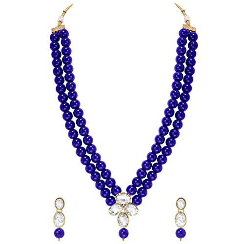 Image of Peora Crystal Faux Pearl Kundan Necklace & Jewelry Set Gift for Women