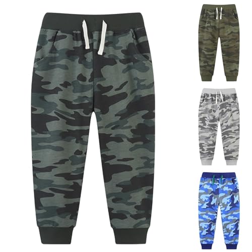 Kids Boys Camouflage Sweatpants Outdoor Athletic Drawstring Harem Jogger Sweatpants Elastic Waist Baggy Preppy Sport Trousers Boys Running Walking Pants with Pockets (Blue, 6 Years)