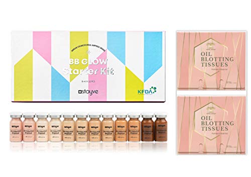 Stayve BB Glow Starter Kit Pigments All Shades 12 Vials Bundle with 2 Packs of Herblandia Oil Absorbing Blotting Paper