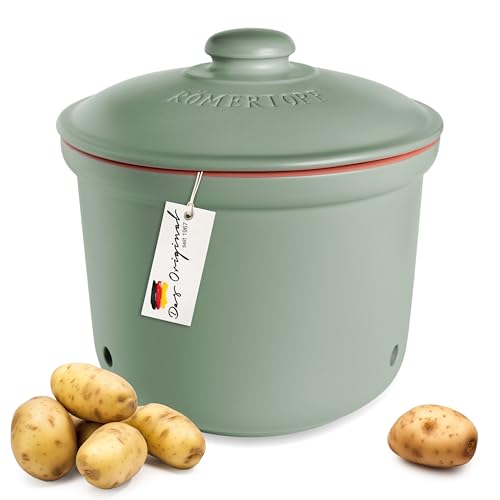 Romertopf Frische-Topf MAXI PLUS 5,5 Liter - Kartoffeltopf Keramik - Atmungsaktiver Ton hält Gemüse länger Frisch - Ideale Luftzirkulation - Grün
