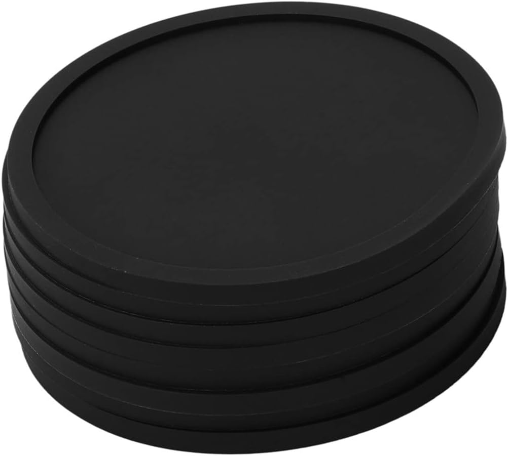 Silicone Black Drink Coasters Set Of 16 Non-Slip Round Soft Sleek And Easy To Clean