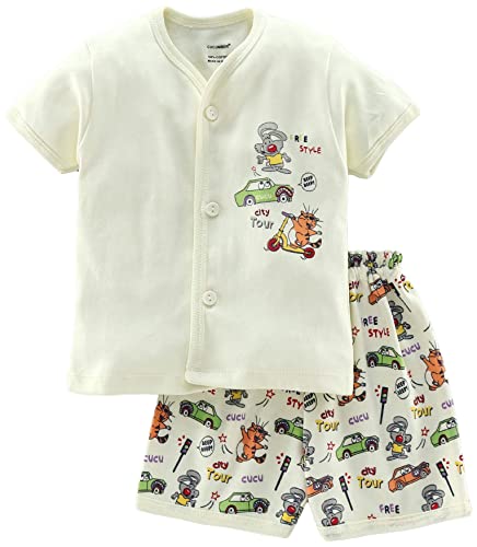 Image of CUCUMBER Baby Half Sleeve Front Open Cotton Top And Bottom Shorts Set