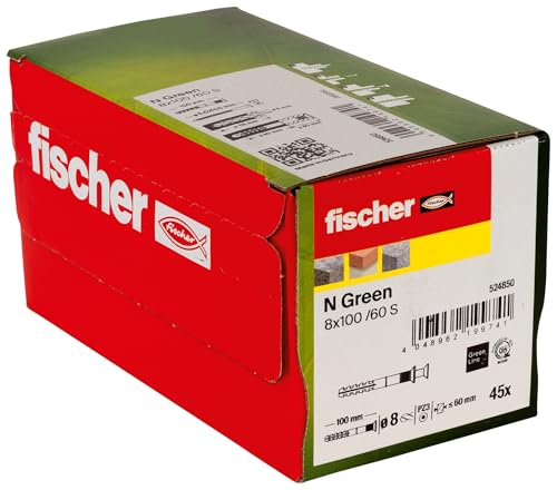 fischer Nageldübel 8 x 100 / 60 S, hochwertige Nylondübel Green...