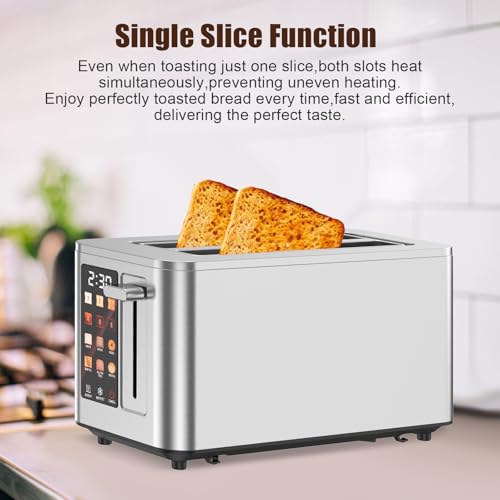 Image of 2026 Upgraded TAZTIR Touch Screen Toaster 4 Slice, Premium Stainless Steel Digital Bread Toaster with Timer, 1.5'' Wide Slot, 6 Shade Settings & 6 Bread Types, Bagel Defrost Reheat Cancel Functions