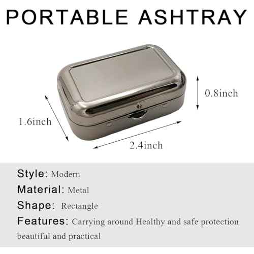 Image of Mini Portable Ashtrays, Metal Pocket Dustproof Car Ash Tray with Lid, Compact Square Windproof Car Cigar Ashtrays, Decorative Cigarette Snuffers Ashtray for Car Home Office (Black)