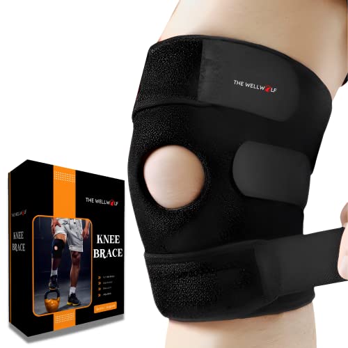 The Wellwolf Knee Braces for Knee Pain with Stabilizer Non Slip for Men and Women Workout Recovery Joint Relief Knee Pads and Running Knee Support for Arthritis, Meniscus Tear, Tendonitis Pain and Ligament Injury Fit for Knee Size 12 inch to 18 inch