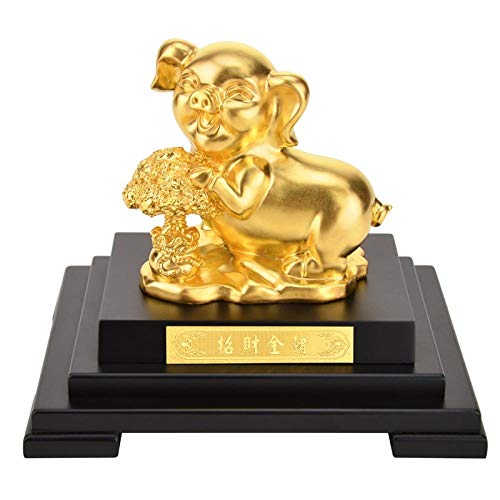 Statue cochon Feng Shui fortune décoration dorée pour bureau