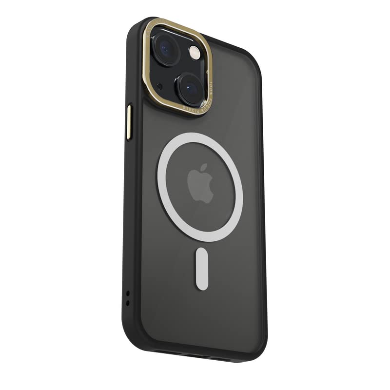 Image of Vaku Luxos Trans Armor MagPro for iPhone 14 Plus Cover Case, 6 Feet Drop, Metal Ring Camera Protection, Shockproof, Scratch Resistant, Slim, Compatible with MagSafe Back Cover - Black & Gold