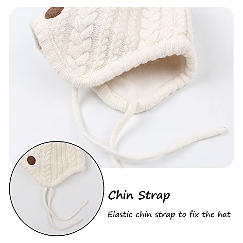 Bamery Christmas Crochet Baby Beanie Earflaps Little Girl Boy Knit Infant Hats Winter Warm Cap Lined Polyester Santa (White, M) #TOP4