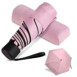 Small Travel Umbrella Compact for UV Protection Light Purse Size Umbrellas for Sun Rain Portable for Backpack Women Pink