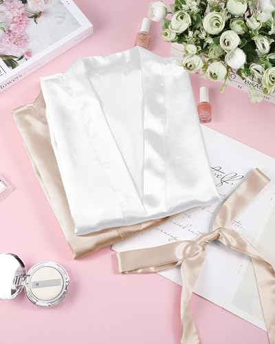 Image of Xtinmee 6 /12pcs Long Satin Kimono Robe, Sleepwear | Bridesmaid Bathrobes, Full Length Loungewear, Silky Cover up, Wedding, Japanese style, Gift-Ready,Bridal Party, Robe Set