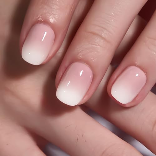 Image of CurvLife Nude Ombre Press On Nails Extra Short - 30PCS Short Square Soft Gel Fake Nails, Natural Gradient Glue On Nails Kit for Women, Easy At-Home Salon Manicure (Nude White)