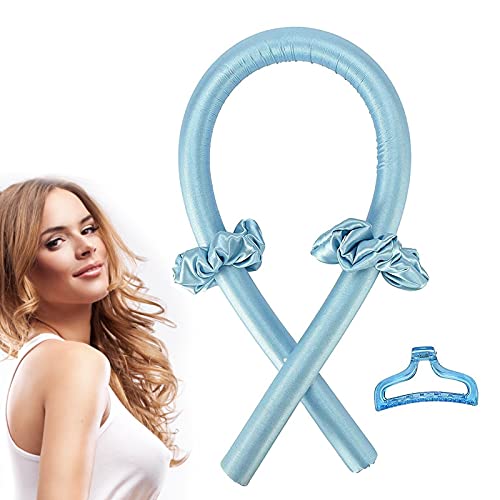 Heatless Curling Headband, Hair Curlers For Long Hair, No Heat No Damage Hair Rollers, Soft Foam Silk Ribbon DIY Hair Styling Tools for Long Medium Hair Flexible(Blue)