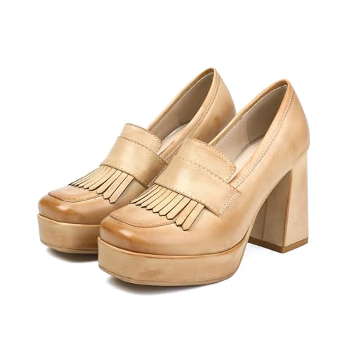 Image of Alsoloveu Women's Heeled Loafers Platform Chunky High Heel Dress Loafers