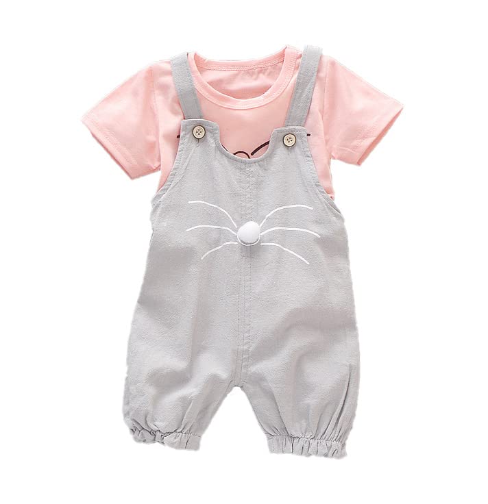 Image of Bold N Elegant Blended Tide Edition Han Summer Suits Cartoon 2 Pc Suspender Dungaree Baby Boy's Girl Clothing Tshirt Shorts For Little Kids